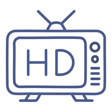 Yüksek çözünürlüklü Retro TV. HD ekranlı klasik bir televizyon setinin basit satır simgesi, web sitesi veya uygulama tasarımı için mükemmel.