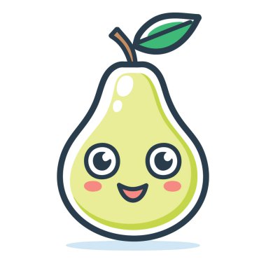 Mutlu armut karakter tasarımı. Şirin ve neşeli armut karakter çizimi, markalaşma, tasarım projeleri ve sosyal medya için mükemmel..