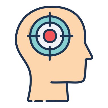 Odaklanmış zihin hedef simgesi. İçinde hedef olan bir kafa tasviri odaklanmayı, konsantrasyonu ve hedefe ulaşmayı simgeliyor..