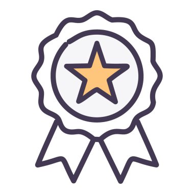 Altın yıldız ödül ikonu. Altın yıldızlı bir rozetin basit ve minimalist sanat simgesi. Sunumlarda, web sitelerinde veya sosyal medya grafiklerinde kullanmak için mükemmel.