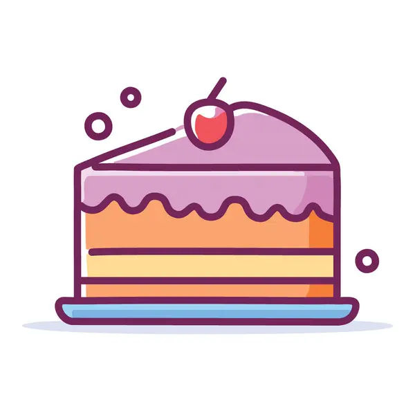 stock vector Cherry topped cake slice icon. Delightful cake slice icon with a cherry on top, perfect for dessert menus, bakery websites, or celebratory graphics.