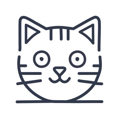 Şirin kedi surat çizgisi çizimi. Sevimli minimalist çizgiler bir kedinin yüzünün tasviri, oyunculuğu ve arkadaşlığı yansıtıyor. Bu tasarım neşe ve sevgi ifade etmek için idealdir..