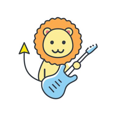Aslan gitar çizimi yapıyor. Şirin bir aslan gitar çalıyor. Görüntü, cesareti ve tutkuların peşinde koşmayı simgeliyor..