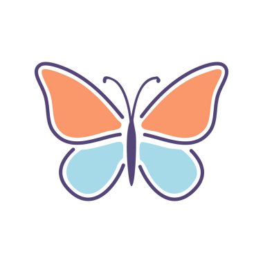 Colorful butterfly illustration. A simple but beautiful illustration of a butterfly with light blue and peach wings. The image signifies transformation and growth, ideal for nature-themed projects. clipart