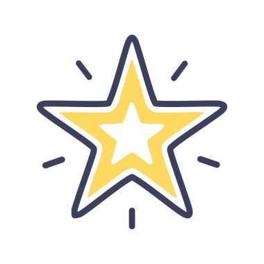 Parlayan yıldız ikonu çizimi. Parlayan bir aura ile parlak, neşeli bir yıldız, başarıyı, başarıyı ve parlaklığı temsil ediyor..