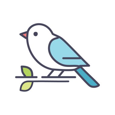 Dallı basit bir kuş çizimi. Bir dala tünemiş mavi kuşun minimalist bir çizimi, doğanın güzelliğini, neşesini ve özgürlüğünü simgeliyor..