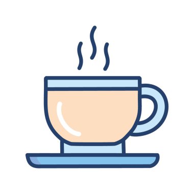 Fincan ve çay tabağında sıcak bir içecek. Bir fincan sıcak içecek ve bir fincan çay tabağı. Görüntü rahatlığı, rahatlığı ve huzuru simgeliyor..