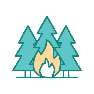 Orman yangını ikonu. Ormanda orman yangınlarının tehlikesini ve korunmanın önemini temsil eden bir orman yangınının tasviri.
