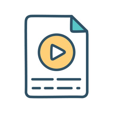 Dosya simgesini çal. Ortasında bir çalma tuşu olan bir belgenin simgesi, bir video dosyasını ya da video öğretisi olan bir rehberi temsil eder.