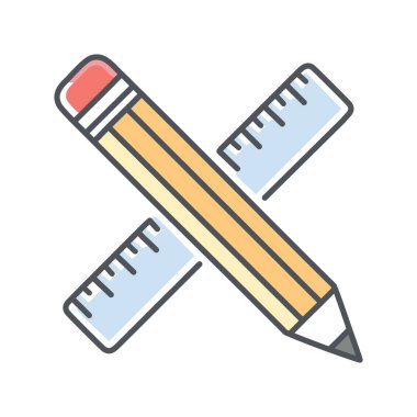 Kalem cetvel tasarımı. Kalem ve cetvel çakıştı, tasarım, hassasiyet, doğruluk ve sanatsal yaratımı sembolize ediyor.