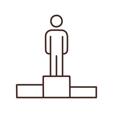 Kazanan podyum. Tek bir kişi podyumun tepesinde duruyor, başarıyı, zaferi ve başarıyı simgeliyor..