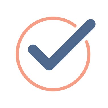 İşaretli daire simgesi. Pembe çemberin içindeki mavi işaret. Onay, doğrulama veya tamamlama için ideal.