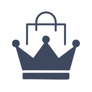 Crown çanta ikonu. Kraliyet tacına sahip bir alışveriş poşeti ikonu prim alımları ve özel alışveriş deneyimini simgeliyor..
