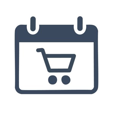 Alışveriş takvimi simgesi. Alışveriş arabalı takvim simgesi, alışveriş programını sembolize eden, hatırlatan veya planlanan alımları simgeleyen.