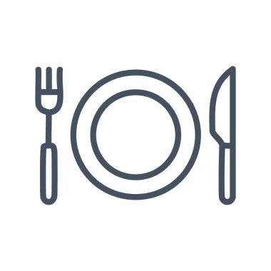 Yemek takımı ikonu. Tabak, çatal ve bıçağın ana simgesi. Yemek, yemek ve yemeği temsil eder..