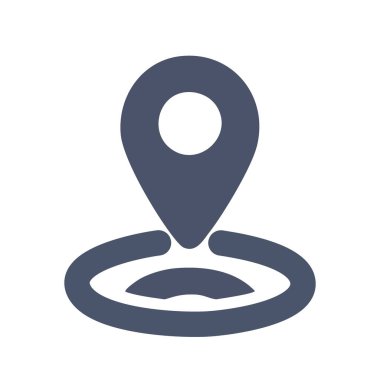 Konum simgesi. Basit mavi konum simgesi etrafında daire olan, haritadaki belirli bir noktayı temsil eden.