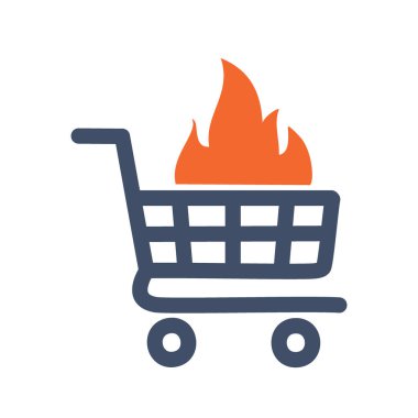 Yanan araba. Alışveriş arabası alevler içinde kaldı. Düşüncesizce alımları, ateşli anlaşmaları veya tutkulu harcamaları sembolize ediyor..