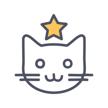 Yıldız kedi ikonu. Üzerinde yıldız olan şirin çizgi film kedisi ikonu, başarıyı, başarıyı ya da iyi şansı temsil eder..