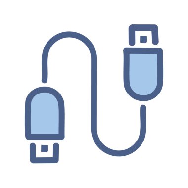 Usb kablo ikonu. Çeşitli dijital uygulamalar için uygun, her iki ucunda konnektörleri olan mavi USB kablosu.