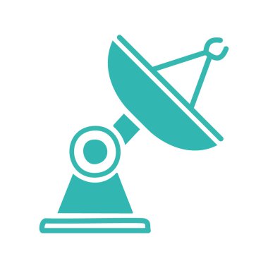 Uydu çanağı simgesi. İletişim, teknoloji ve küresel bağlantıyı temsil eden mavi uydu çanak ikonu.