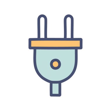 Elektrik prizi simgesi. Çizgi film tarzında bir simge. Güç arzı, elektrik, bağlantı, enerji ve teknolojiyi temsil eder.