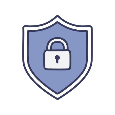 Kalkan kilidi simgesi. Güvenlik, asma kilit simgesine sahip güvenlik kalkanı güvenlik, mahremiyet ve korumayı temsil ediyor.