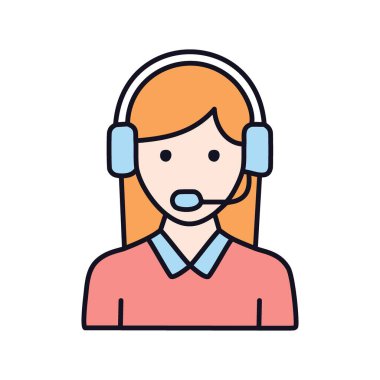 Destek ajanı simgesi. Kulaklık takan kadın avatar, hizmet ve destekle müşterilere yardım etmeye hazır..