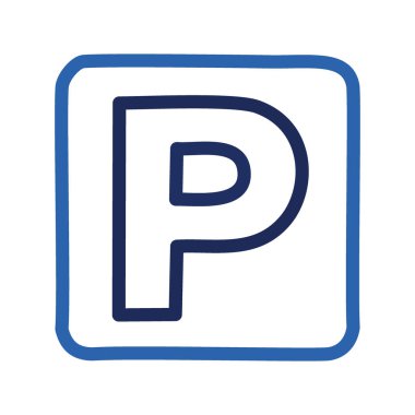 Park sembolü. Beyaz arkaplanı olan mavi çizgili park sembolü.