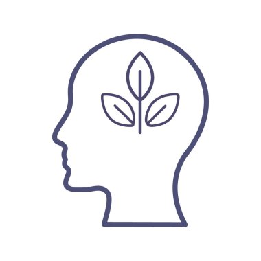 Zihin gelişimi. İçinde filiz olan insan kafası silueti. Zihinsel gelişimi, kişisel gelişimi ve yeni fikirleri temsil eder..