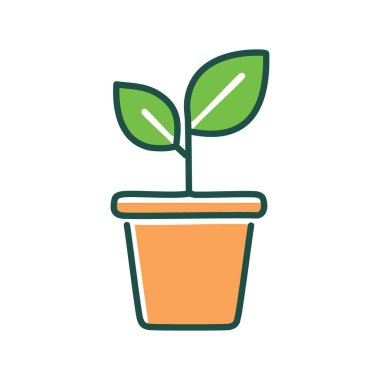 Saksı ikonu. Büyümeyi ve yeni başlangıçları sembolize eden bir saksı bitkisinin basit çizgisi çizimi.