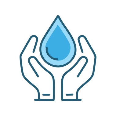 Ellerin su damlasını tutuyor. İki el bir su damlasını nazikçe korur. Çevre ve koruma hizmetlerini sembolize eder.