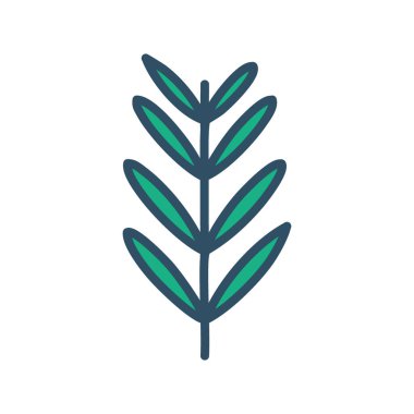 Yeşil şube çizimi. Yaprakları olan, büyümeyi, doğayı ve yeni başlangıçları sembolize eden yeşil bir dalın basit çizgisi..