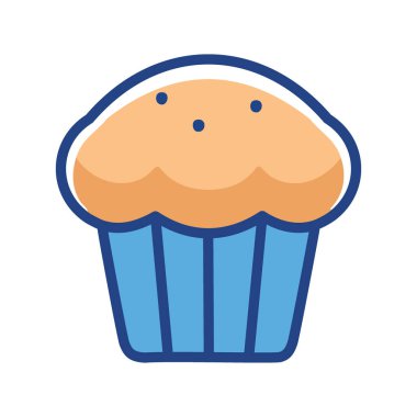 Mavi kek ikonu. Basit mavi ve sarı kek ikonu, pişirme, yemek pişirme veya yemekle ilgili projeler için idealdir..