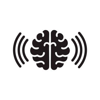 Beyin dalgası simgesi. Sinyal dalgalı soyut beyin. Zihinsel aktiviteyi, düşünceyi ve bilinci temsil eder..