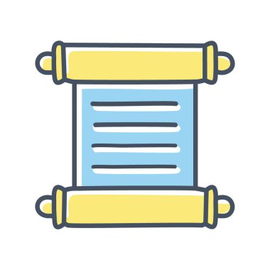 Eski parşömen simgesi. Metin satırları ile rulo yapılmış bir parşömenin el çizimi ikonu çizimi. Web siteleri, uygulamalar ve sunumlar için mükemmel.