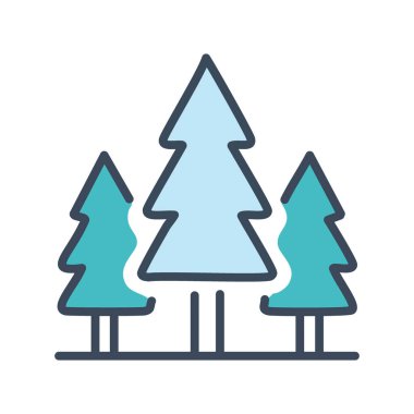 Çam ağacı çizimi. Doğayı ve büyümeyi temsil eden üç çam ağacı tasviri.