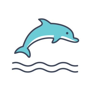 Zıplayan yunus. Sudan atlayan mavi bir yunusun çizgi film çizimi özgürlüğü ve neşeyi simgeliyor..