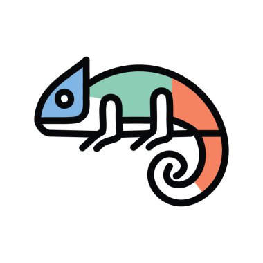 Bukalemun simgesi. Bukalemunun renkli bir çizimi. Bu kertenkele renk değiştirme yeteneği ve uzun ve yapışkan diliyle tanınır..