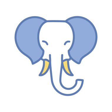 Şirin fil surat ikonu. Kocaman kulakları ve samimi bir gülümsemesi olan sevimli çizgi film fili kafası. Çocuklar, doğa ve hayvan temalı tasarımlar için mükemmel..