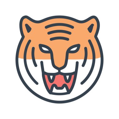 Kaplan kafası ikonu. Vahşi kaplan kafası, açık ağızlı, çizgili kürklü ve keskin dişli, gücü ve kararlılığı simgeliyor..