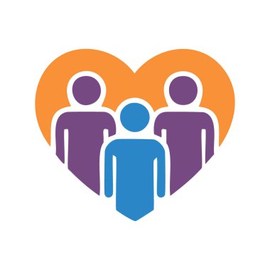 Kalp aile ikonu. Üç çöp adam, biri mavi, ikisi mor, bir kalbin içinde. Sevgiyi, aileyi, birliği ve birlikteliği temsil ediyor..