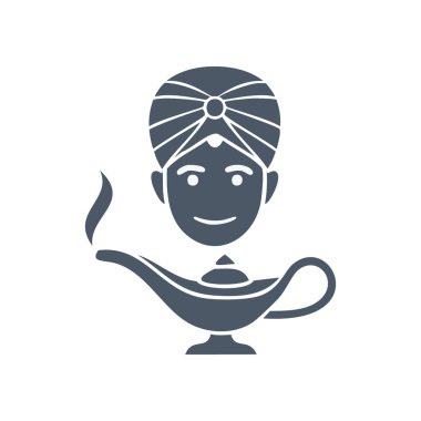 Genie lamp icon. Cartoon genie coming out of a lamp, symbolizing wishes and magic. Perfect for app icons, websites, and presentations. clipart