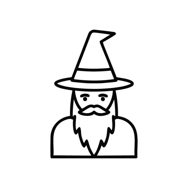 stock vector Wizard icon. Line art illustration of a wizard with a pointed hat and beard.