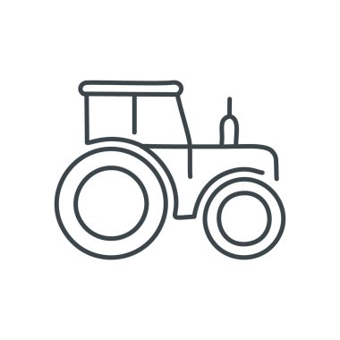 Çiftlik traktörü ikonu. Bir traktörün basit çizgi sanat simgesi, tarım, tarım ve kırsal yaşamı temsil ediyor..