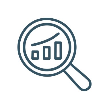 Büyüteç grafiği. Büyüteç yukarı doğru eğilim grafiğine odaklanmış, veri analizini ve iyileşmeyi sembolize etmektedir.