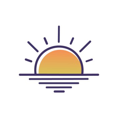 Gün batımı simgesi tasarımı. Minimalist çizgi sanat günbatımı simgesi, yeni bir başlangıcı, yeni bir başlangıcı ya da günün sonunu simgeliyor..