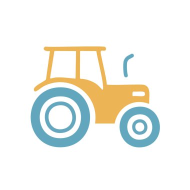 Çiftlik aracı ikonu. Sarı traktörün basit bir çizimi, çiftçiliği, tarımı ve kırsal yaşamı sembolize ediyor..