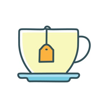 Çay fincanı çizimi. Çay poşetinde çay, çay poşeti. Sıcak bir içeceğin tadını çıkar ve rahatla..