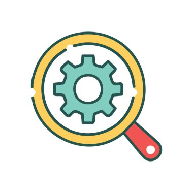 Optimizasyon ekipmanlarını arayın. İçinde arama motorlarını ve performansını optimize eden bir vites bulunan büyüteç.