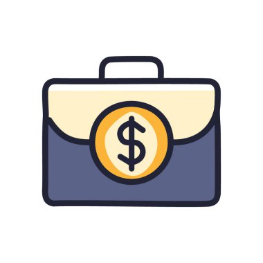 Bir dolarlık evrak çantası. Bir dolar işaretli evrak çantası, finansal başarıyı ve zenginliği simgeliyor. İş ve mali çizimler için ideal.